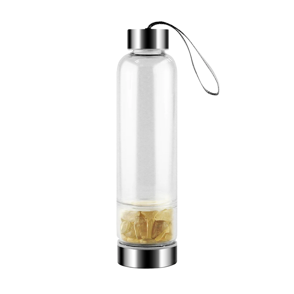 Минимальный заказ, стеклянная бутылка для питьевой воды с драгоценным камнем, 500 мл, пищевой класс