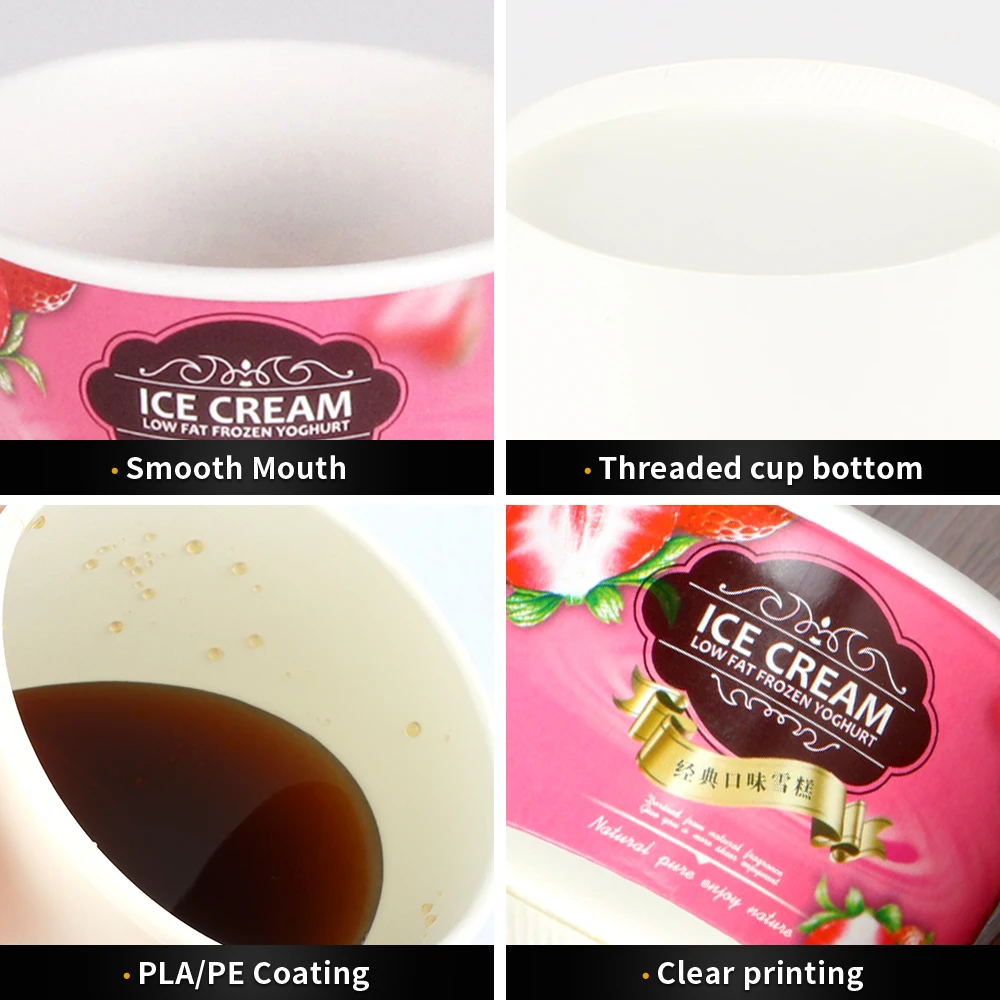 Customizable Biodegradable Disposable Craft Paper Ice Cream Cup and Bowl Personalized with Printed Logo