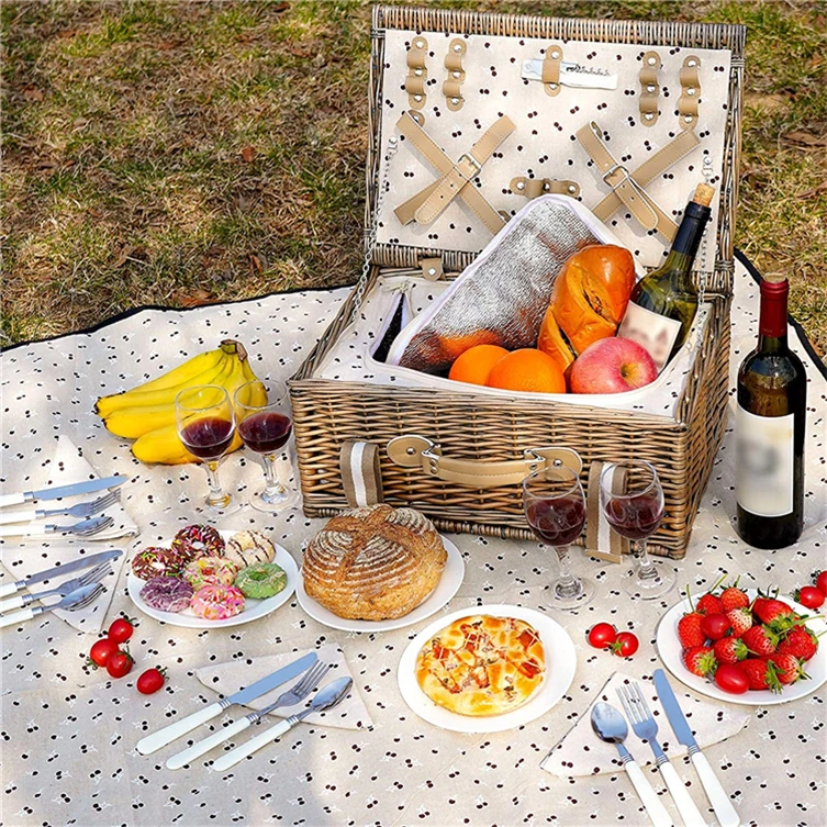 Spring Basket Antique Factory Handbag Holiday Leather Details for Two Outdoor Vietnam Weaving Storage Small Picnic Baskets