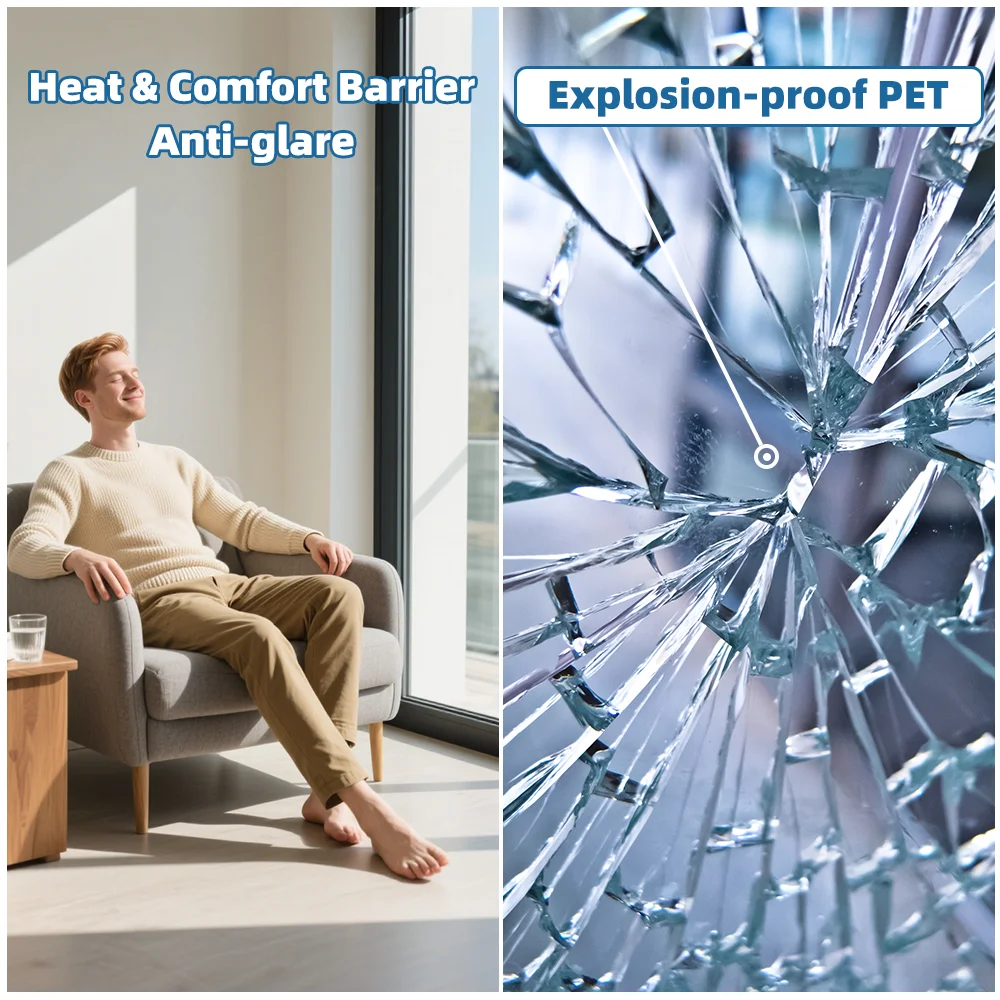 Sun Blocking UV Window Film for Home Nano Ceramic 70% VLT 92% IRR 99% UVR Explosion - Proof Solar Glass Window Film