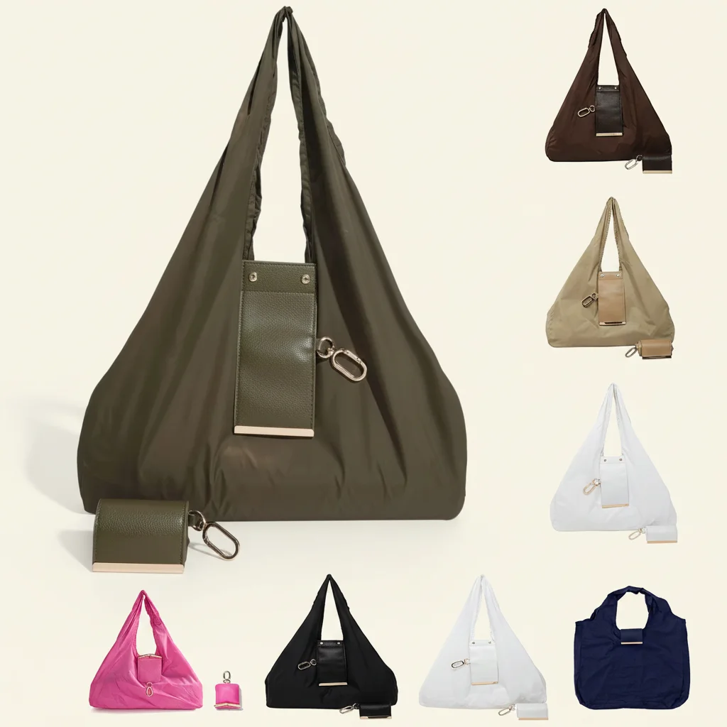 Custom New Portable Fashion Luxury Travel Daily Shopping Grocery Bag Easy Carry Foldable Keychain Tote Bag for Women