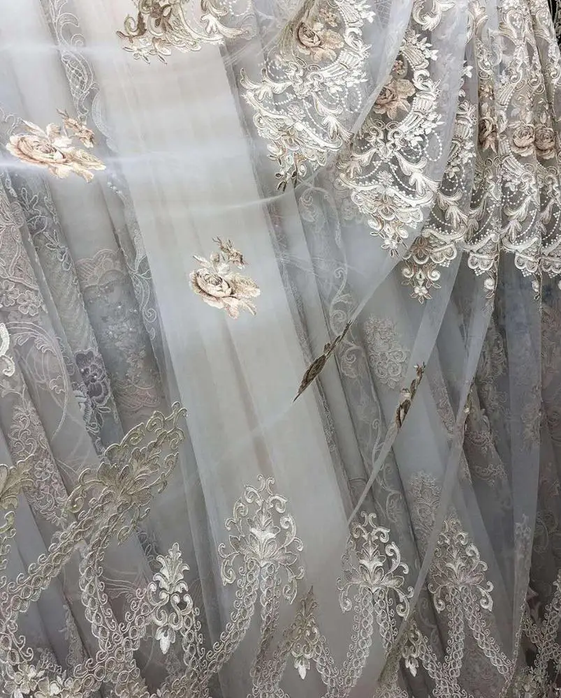 Newest Design Turkish Style Embroidered Sheer Fabric Embroidered Curtain