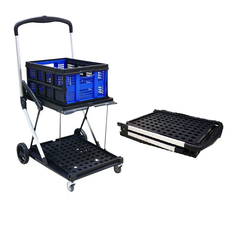 Multi Function Folding Carts 2 Layer Aluminum Folding Trolley Portable Utility Shopping Cart with Wheels