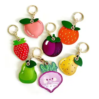 Fashion Fruit Series Keychain Exquisite PU Leather Access Card Holder Protective Case Creative Keychain Cute Bag Pendant