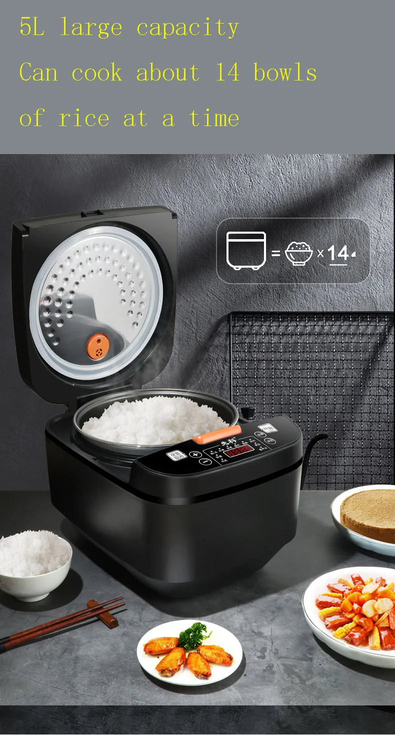 5 Liter Rice Cooker Black Nonstick Pan With Automatic Power Off Ricco