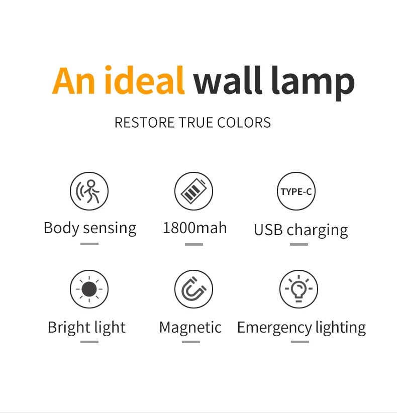 Wireless Round Cob Wall Lights Lamp 360 Rotating Magnet Fixation bedroom Stairs Hallway Kitchen Wall Light Inside Battery