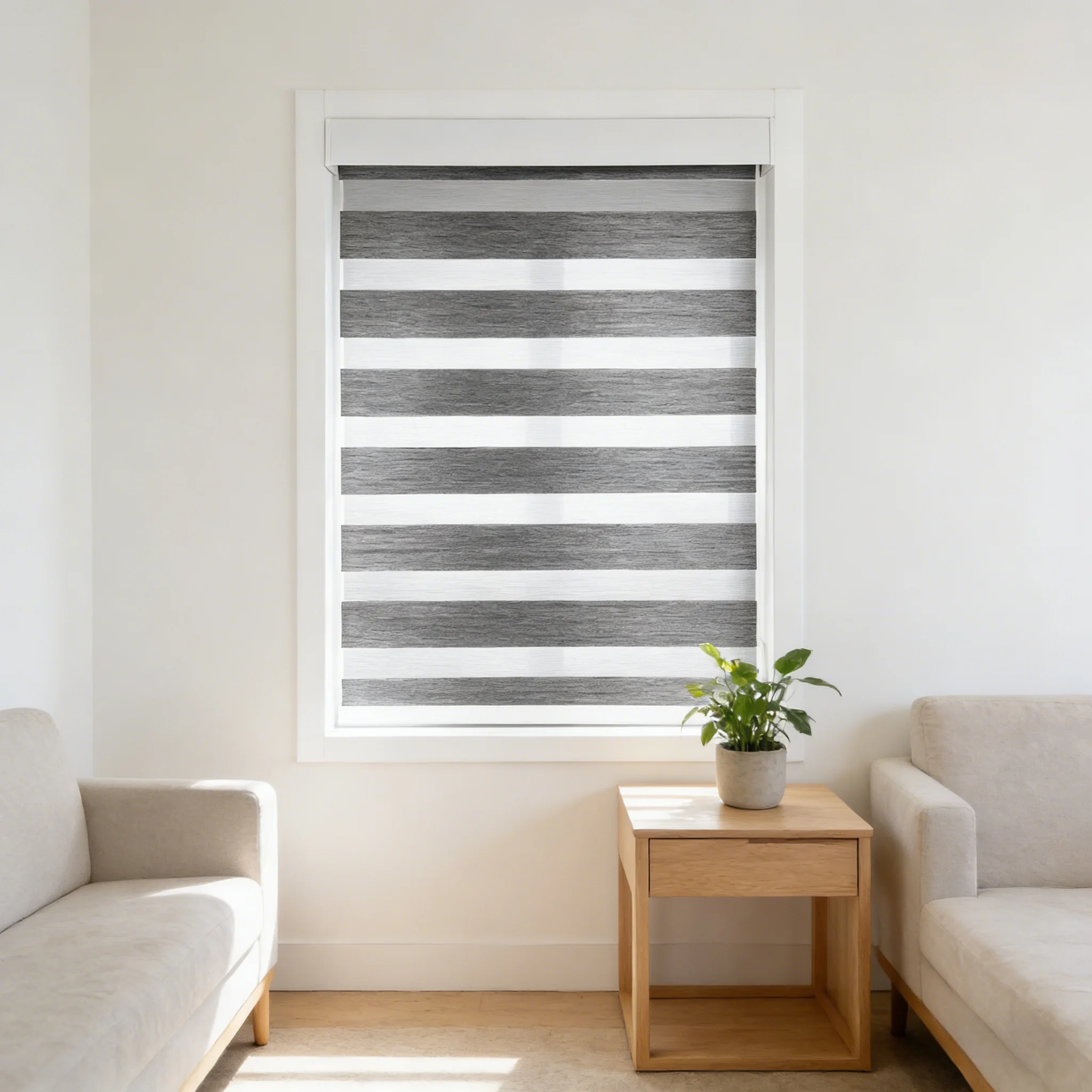 Motorized Simple Zebra Shades Remote Control Smart Home Dimmable Light Filtering Customizable Polyester Home Office OEM ODM