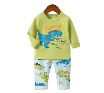 Trading company wholesale children cotton long-sleeved printed pajamas 2 piece set kids sleepwear