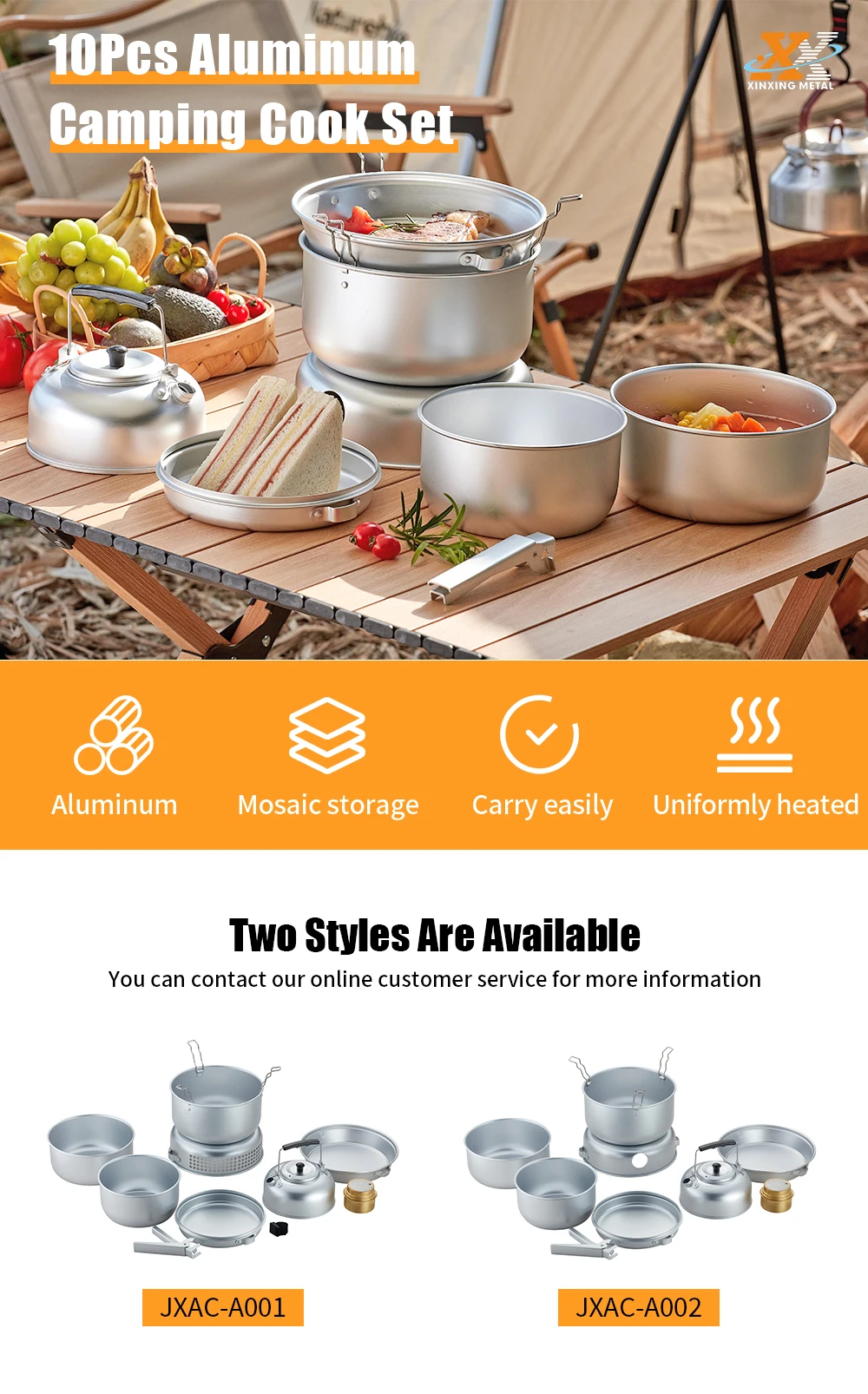 Customized Outdoor 10Pcs Aluminum Camping Cooking Pot Tableware Hiking Kitchen Pot Camping Cookware Set factory