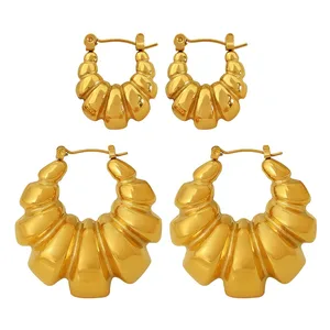 Women's Chunky Statement Stainless Steel Hoop Earrings Hollow Out PVD Gold Plated Fashion Statement Jewelry