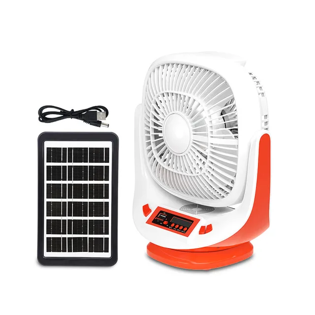 solar panel LED Light rechargeable 3600mah  baterry solar fan with panel and batter mini table fan