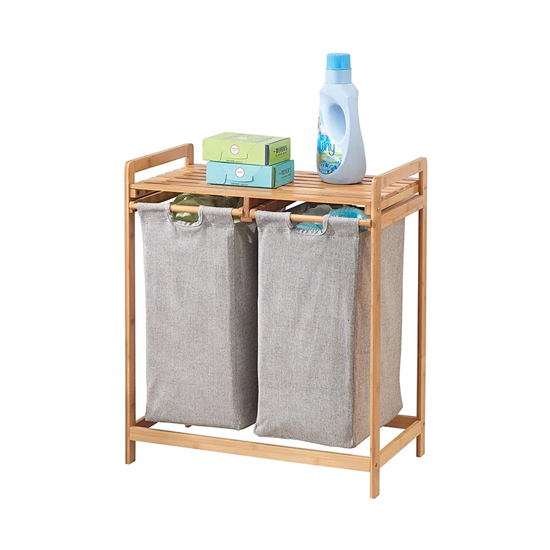 Buy Wholesale China Dual Compartments Bamboo Laundry Hamper Canvas