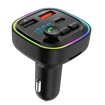 P4 Car FM Transmitter Wireless Transmitter PD dual 2 USB A+C Fast Charge Plug U Disk Phone Radio Hands-free Calling Car Charger