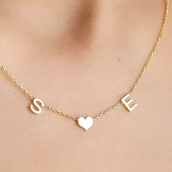 Initials Necklaces Wholesale Sterling Silver 925 Heart Gold Plated Initial Letter Necklace Pendant For Women