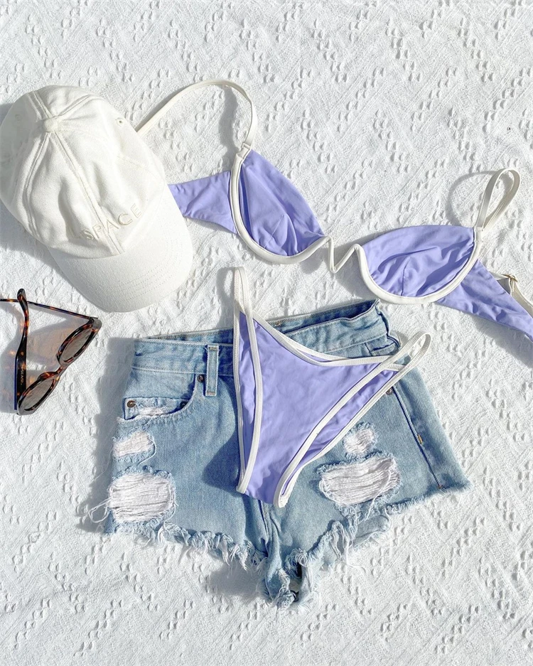 Sublimation Printing Bikini Different Shape Steel Ring Two Piece Swimwear Built-in Supportive Underwire Swimwear for Women