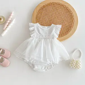 Summer Princess Dress New Born 0-12 Months Casual Solid Lace Coverall Baby Dress
