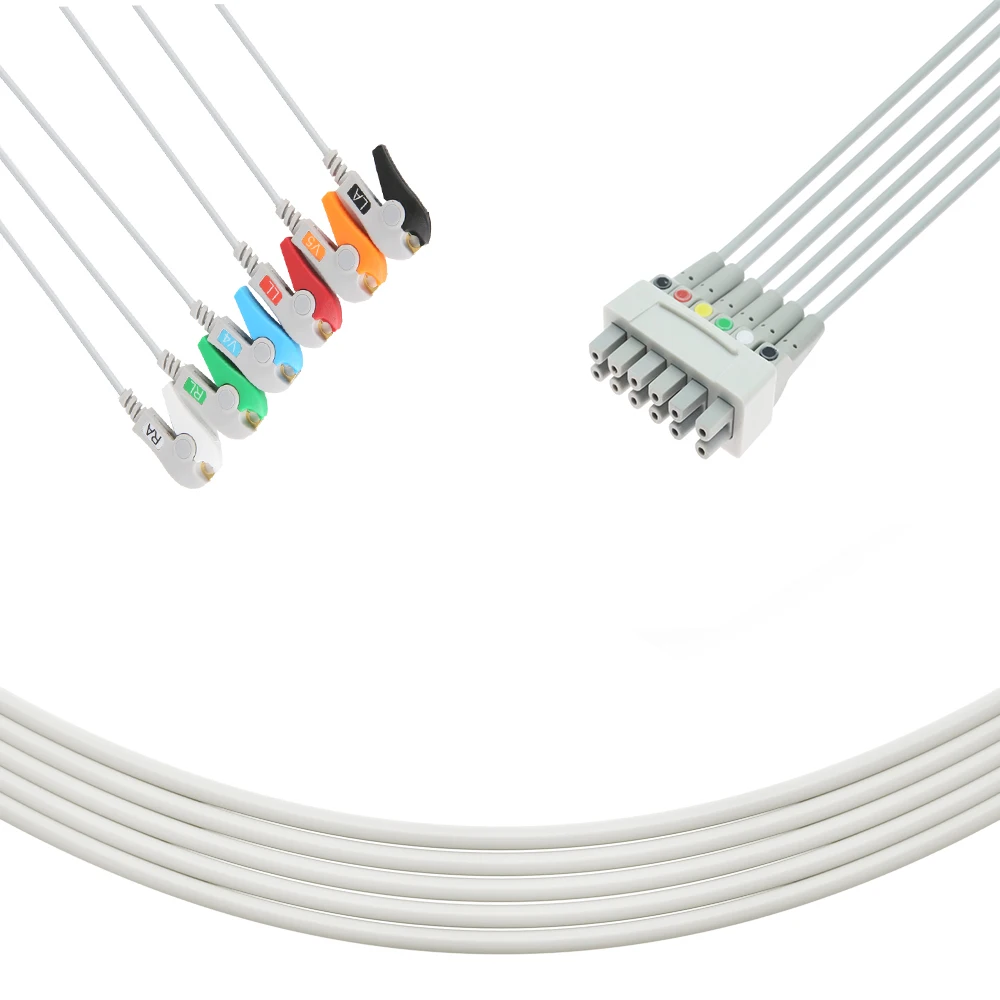 GE Healthcare ECG Cable 6-Lead TPU Leadwire with Grabber Adapter Disinfecting Type EOS