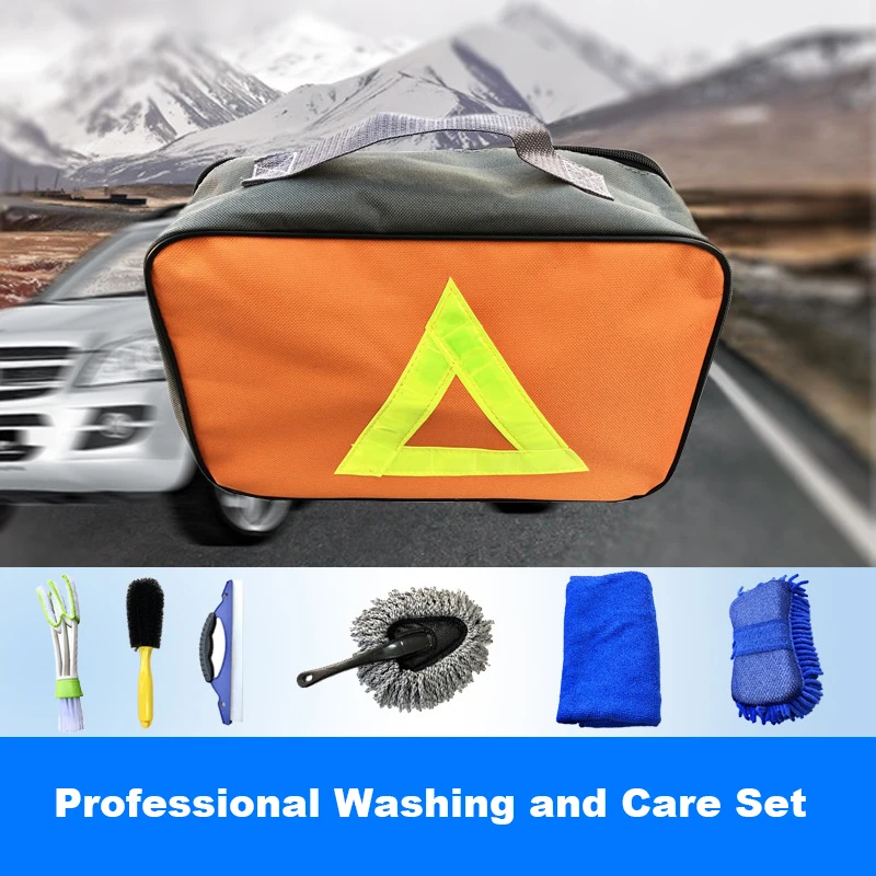 Car washing brush tools cleaning supplies sponge car cleaning block seven piece set scraper towel washing bag