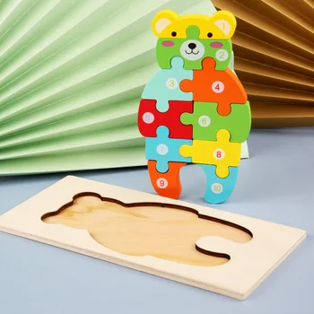 Kids Animals Montessori Game Assemble Pegged Puzzles Board Children Preschool 3D Puzzles Wooden Educational Toys