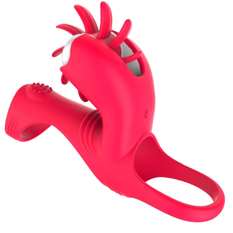 Vibration Penis Ring with Rotating Tongue  Waterproof Clitoral Stimulator  for Couples, USB Rechargeable Silicone Sex Toys