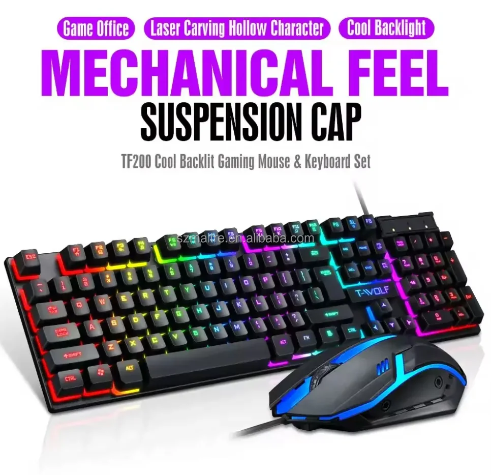 Wholesale Gamers Combo Set TF200 Glowing Cool Keyboard Mouse Combos Pudding Keycaps Clav aperçu 2