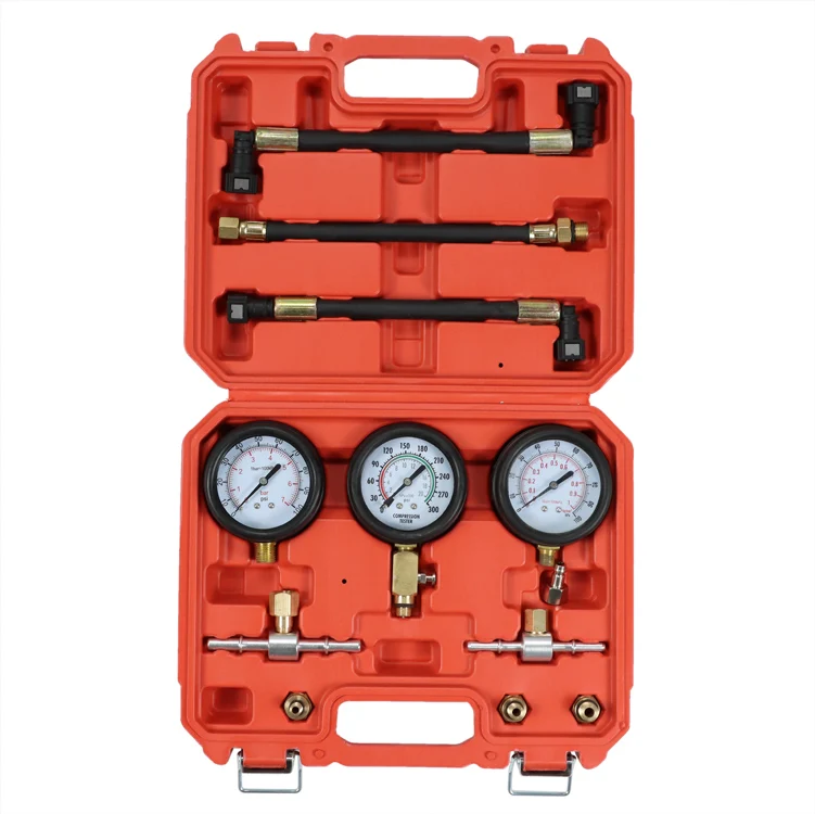 3pc Fuel Pressure Gauge Set Compression Tester Kit for Car and Motorcycle
