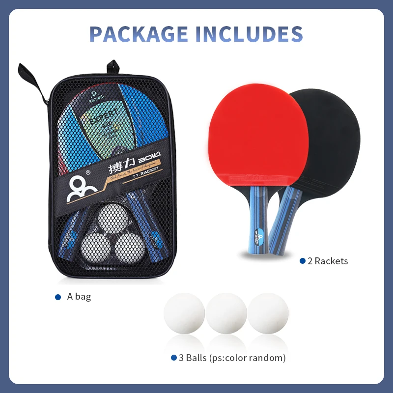 Boli Professional Table Tennis Racket Set Wood and Rubber Ping Pong Bat Paddle for Sport Use
