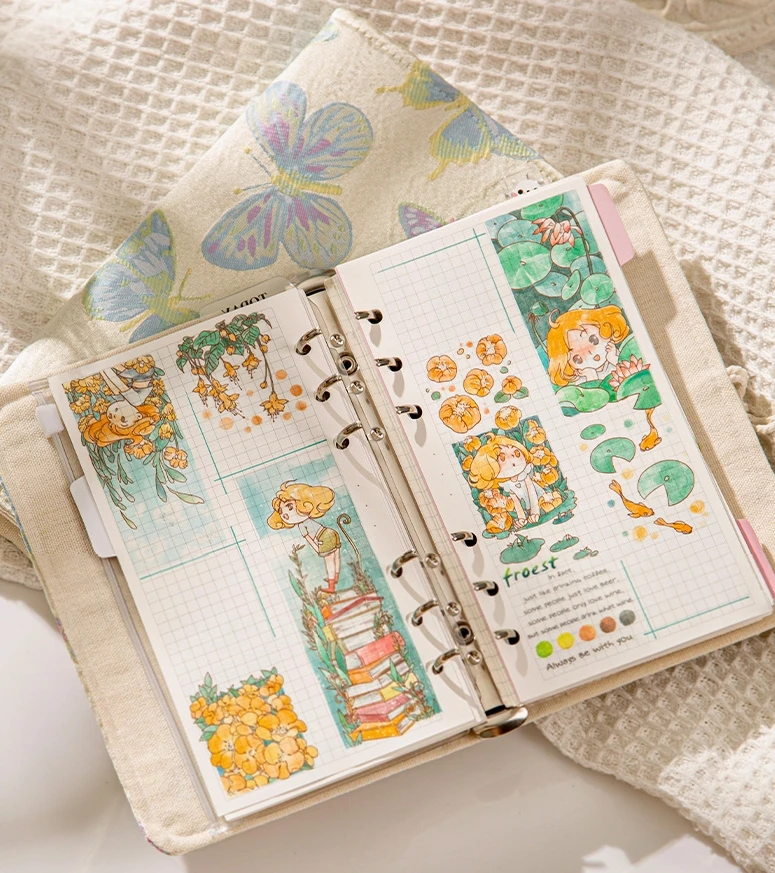 2024 Cloth Texture Loose-Leaf Handbook Book Removable High Value Cute Notepad Girl Notebook Sub