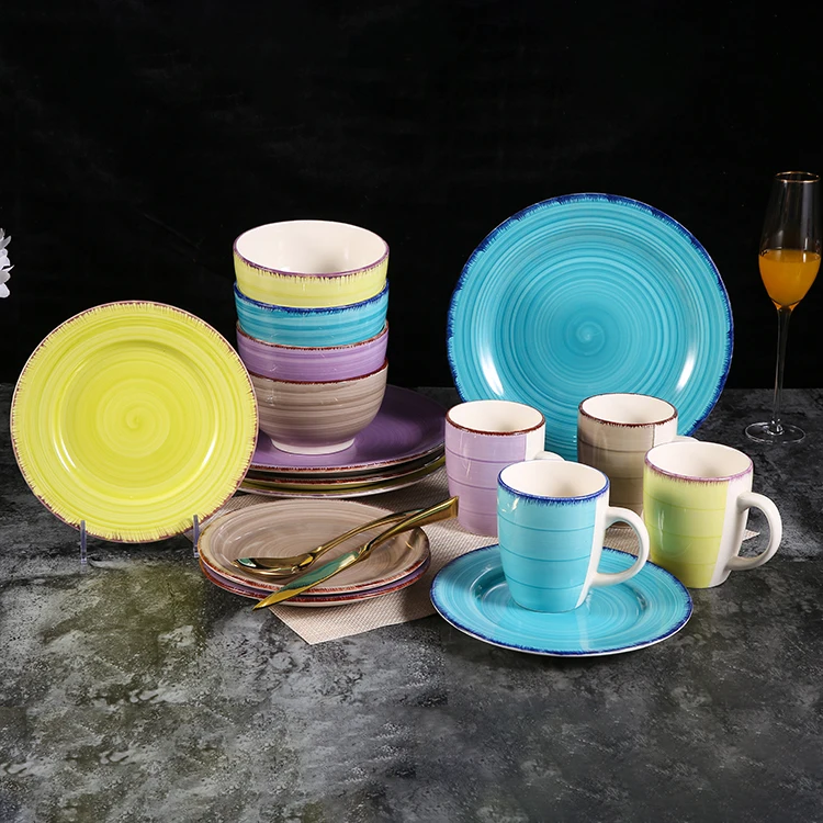 24 Piece Sample Available Pakistan Nordic Style Eyelash Edges Handmade Fine China Blue 12 16 Pcs Hand Painted Party Plates Set Stoneware Dinnerware