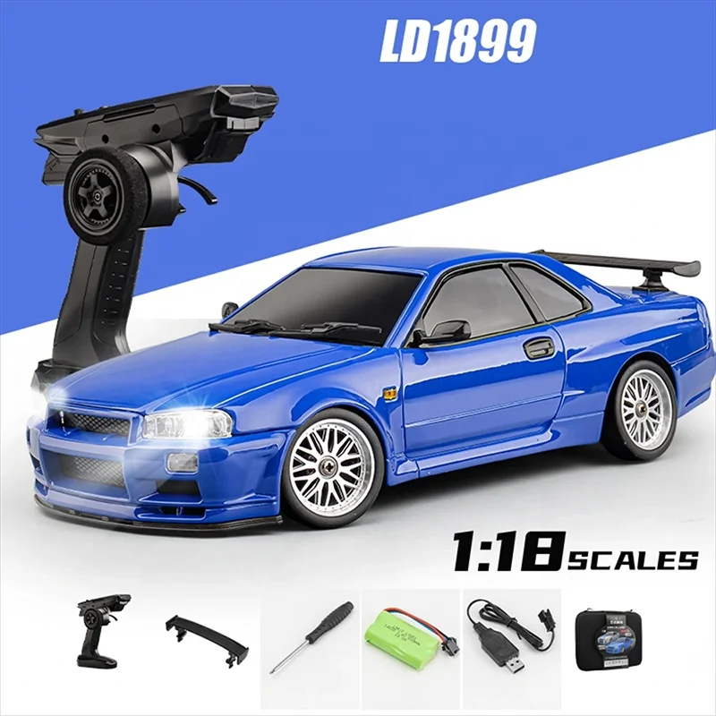 Precision Engineered LDRC 1899 NSX 1/18 Scale 2.4G RWD GTR R34 Drift RC Car With Gyro Lights and Alloy Body Drifting Model RTR