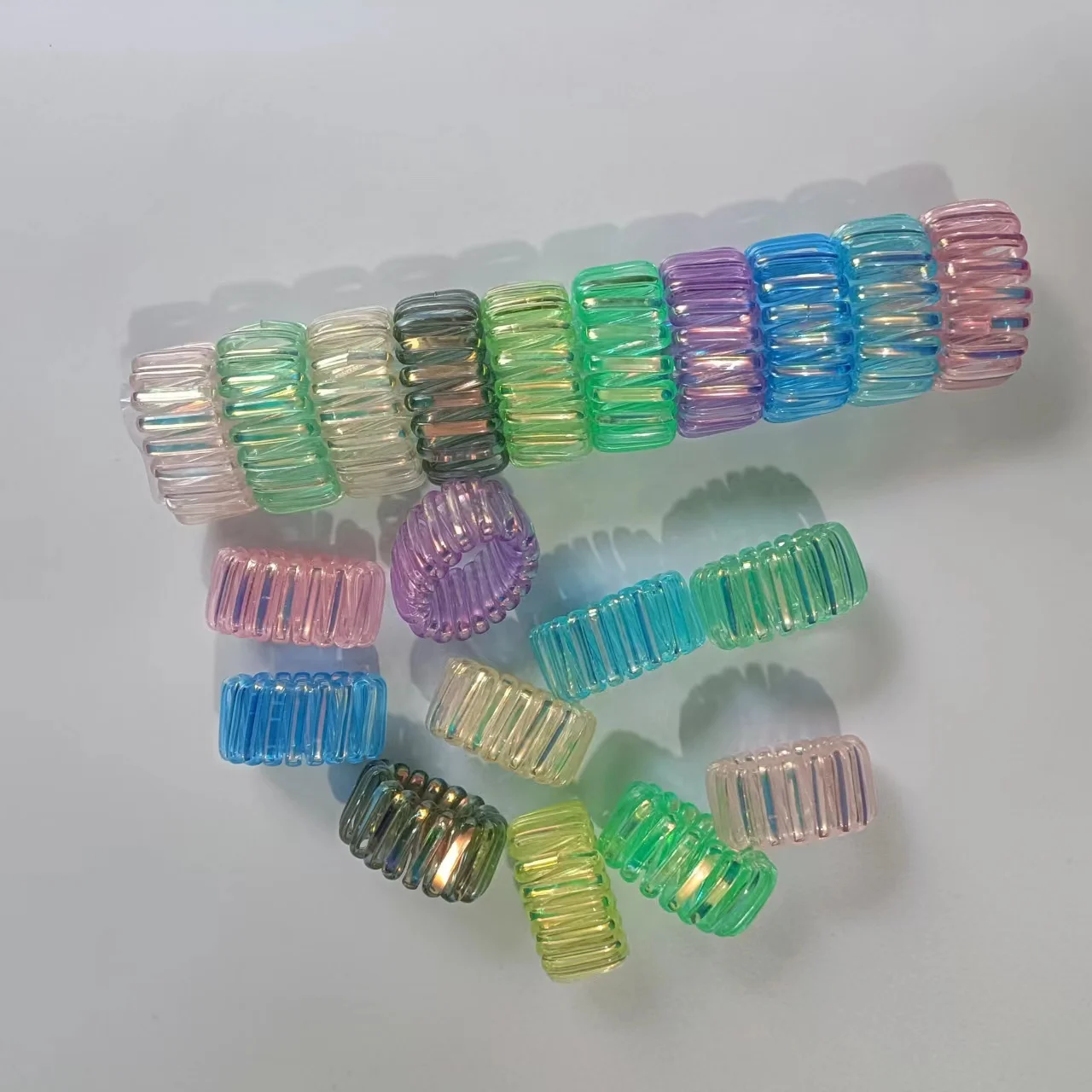Arrival Quality Thick Wide clear Bulk Elastic Hair Holder Telephone Wire Spiraled Cable Loop Ring Rope Line Cord Band Phone
