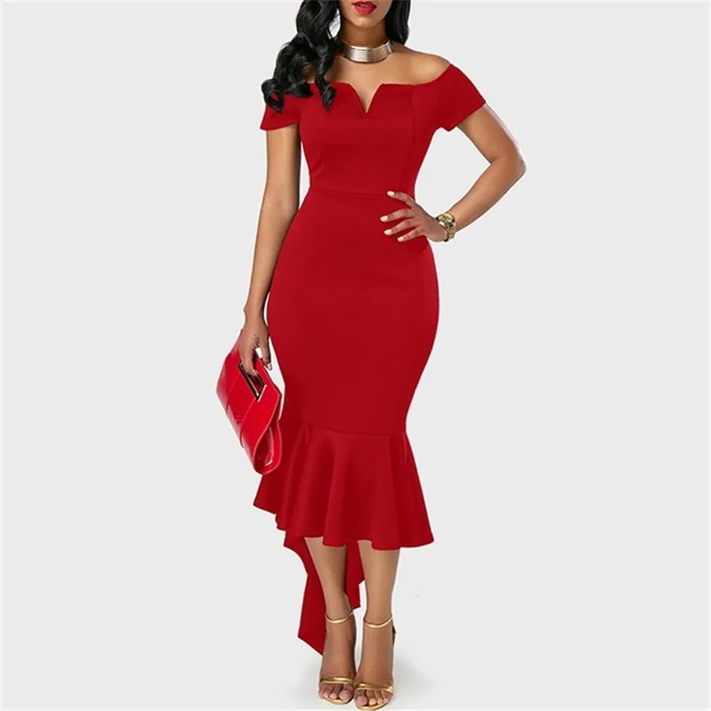 red off the shoulder dress casual