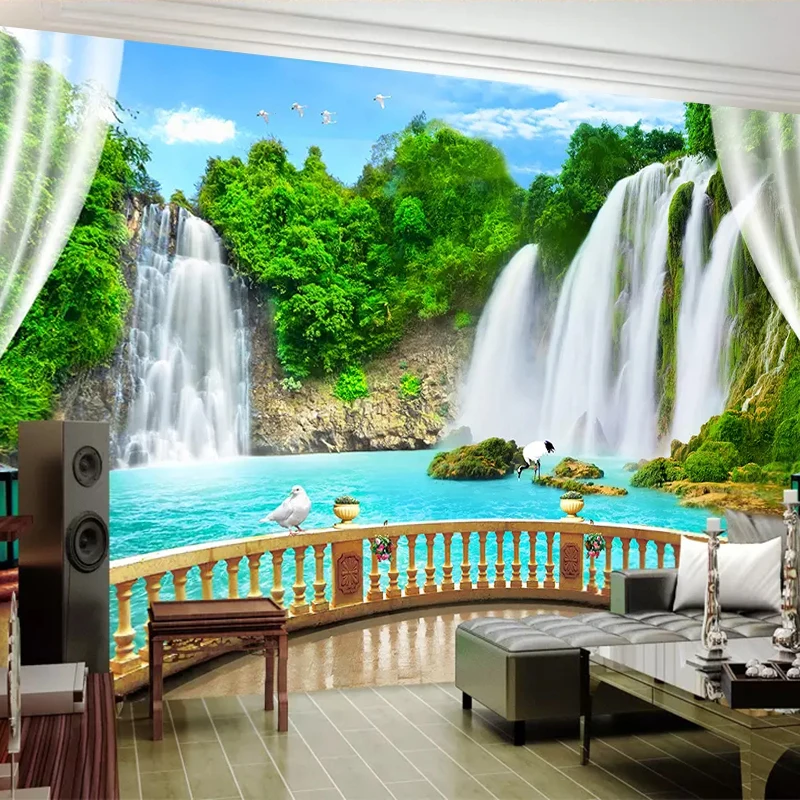 Photo Wallpaper 3D Stereo Classic Waterfalls Forest Carp Nature Landscape  Photo Wall Mural Wallpapers Living Room