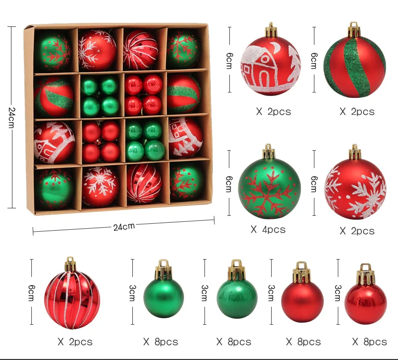 Xmas New 42 Pcs Per Set Christmas Painted Ball Gift Box 3cm/6cm Set ...