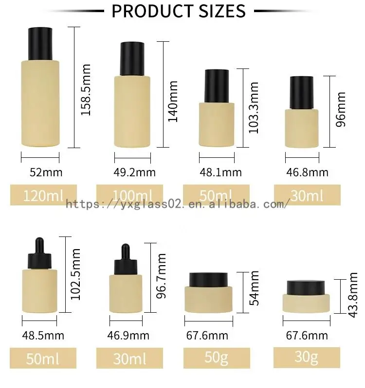 Custom round flat shoulder dropper /pump/cream glass bottles cosmetic set  custom color 50ml100ml120ml150ml30g50g manufacture