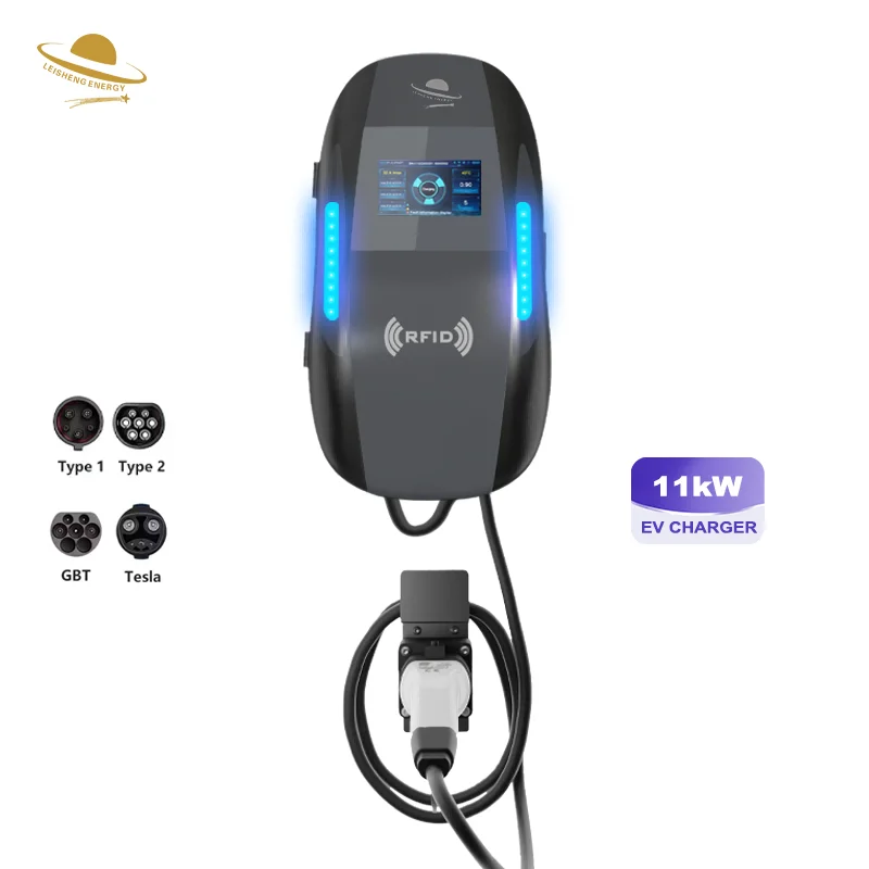 Leisheng Free Design Level 2 Type2/type1/gbt Ev Charger Dropshipping 5m Charging Cables 7kw/11kw/22kw Wallbox Ev Charger