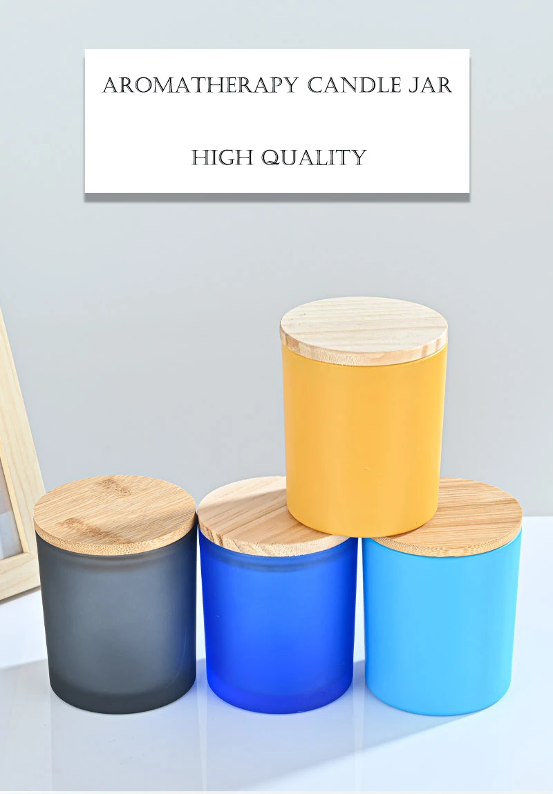 Colored Candle Jars 14oz 430ml Scented Glass Candle Jar With Wooden