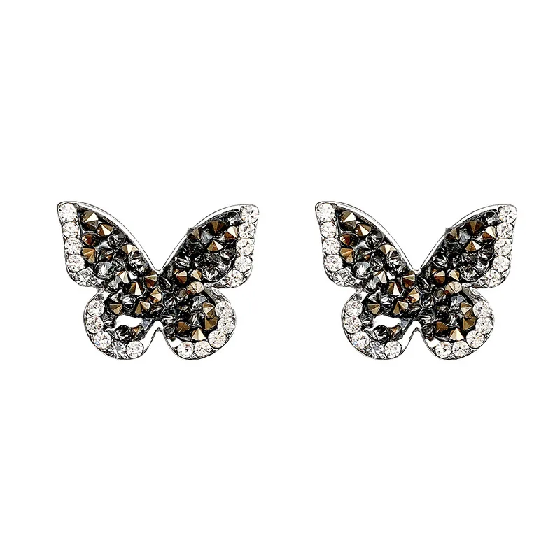 Retro Personality Cool Style Butterfly Earrings for Women Simple Sparkling Full Diamond Zircon Korean Jewelry Earrings
