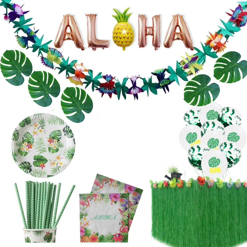 Decoración De Fiesta Hawaiana Con Flores Artificiales,Pancarta Con 