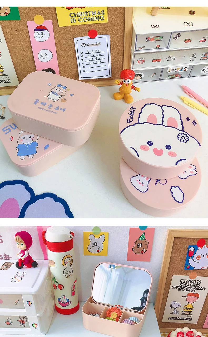 W&g Kawaii Cartoon Storage Box With Mirror Lunch Box Multifunction Table  Organizer Students Desktop Cosmetic Lid Storage Box - Buy Storage Box,Cosmetic  Lid Storage Box,Kawaii Cartoon Storage Box With Mirror Product on