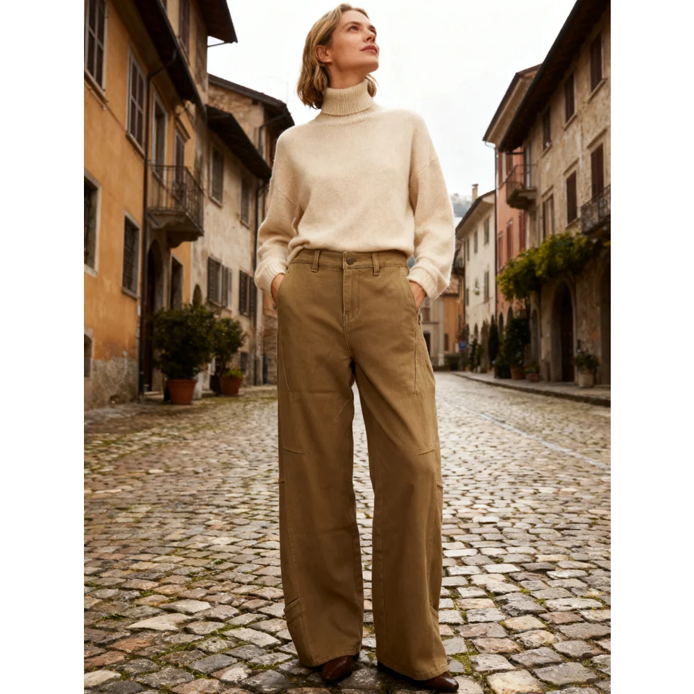 Women's Wide Leg Cargo Pants High Waist Jeans Loose Brown Trousers Trendy Casual Multi Pocket Pants