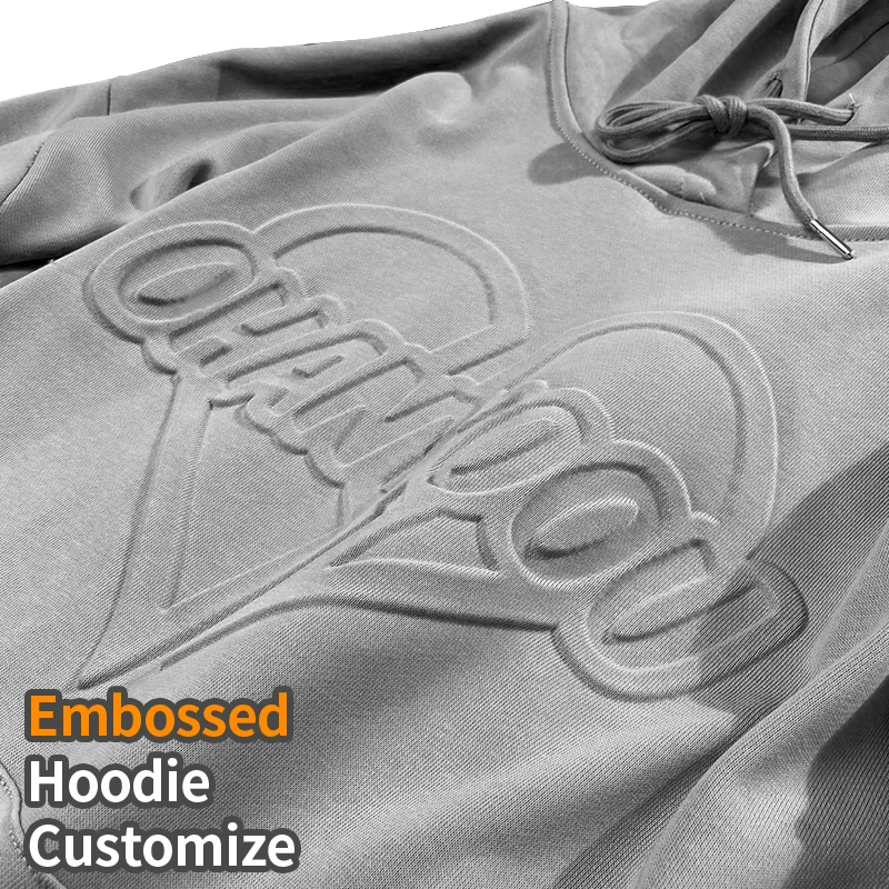Custom Streetwear 100 Cotton Heavyweight Men's Hoodie Printing 3d Emboss Us Size Embossed