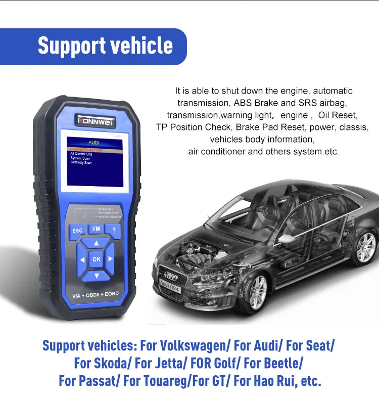 Scanner Diagnostic Auto Konnwei KW450 - Compatible VW, Audi, Seat, Skoda - Lecture/effacement Codes Défauts + Fonctions Spéciales (FAP, EPB, SAS...)