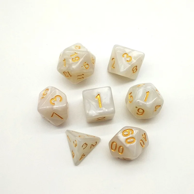 Juego De Dados D&D Blanco Perlado Con Números Dorados, 7 Piezas Acrílicas Para Rol Y Juegos De Mesa