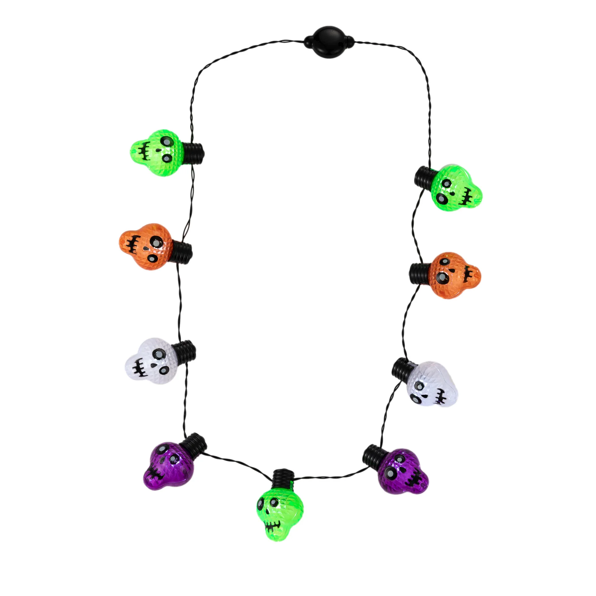 2023 Wholesale Halloween 9 Lights Led Flashing Halloween Plastic Skull  Light up Luminous Necklace, image size:1920x1920