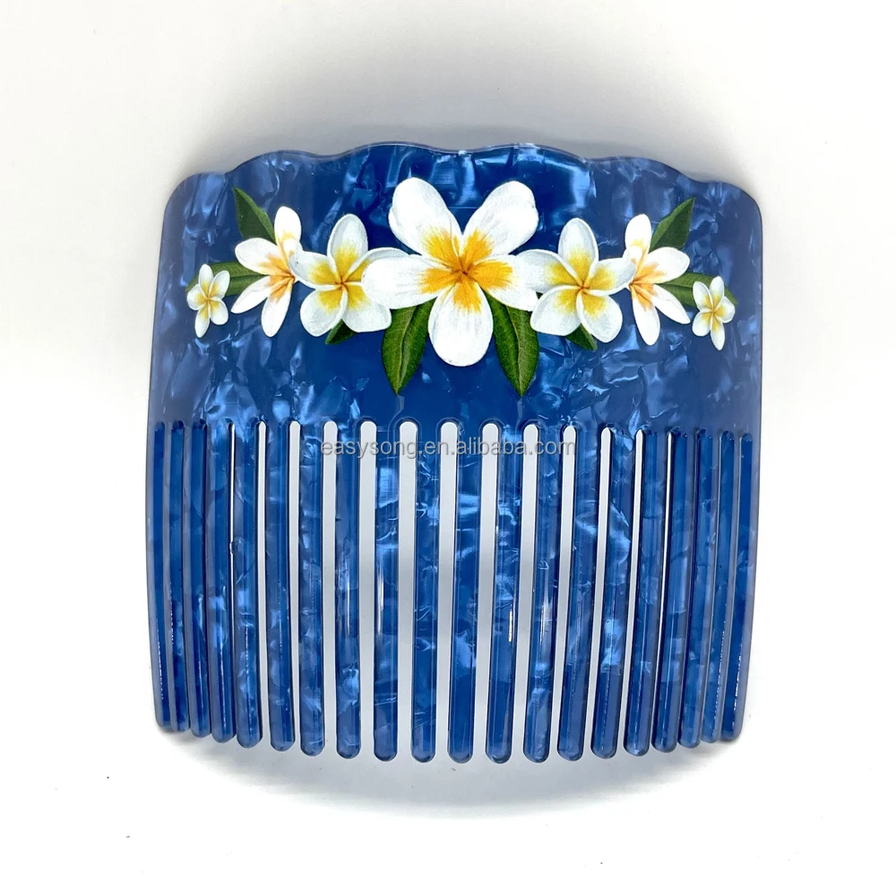 Women Combs Acrylic Hair Combs For Long Hair With Plumeria Frangipani