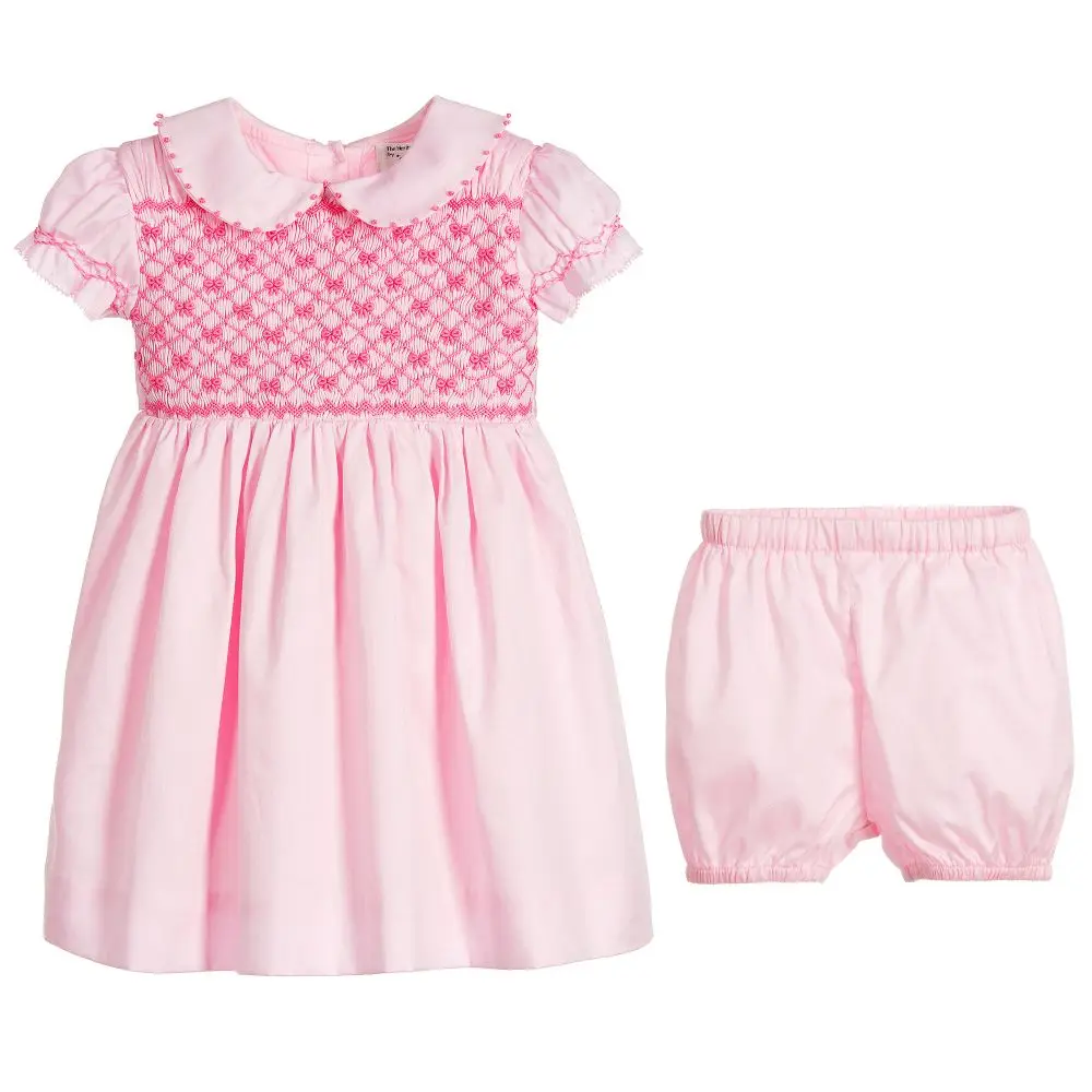 Розовый 2, ручная работа, со сборками, с вышивкой, на пуговицах с воротником в стиле «Питер Пэн» для девочек платье со сборками