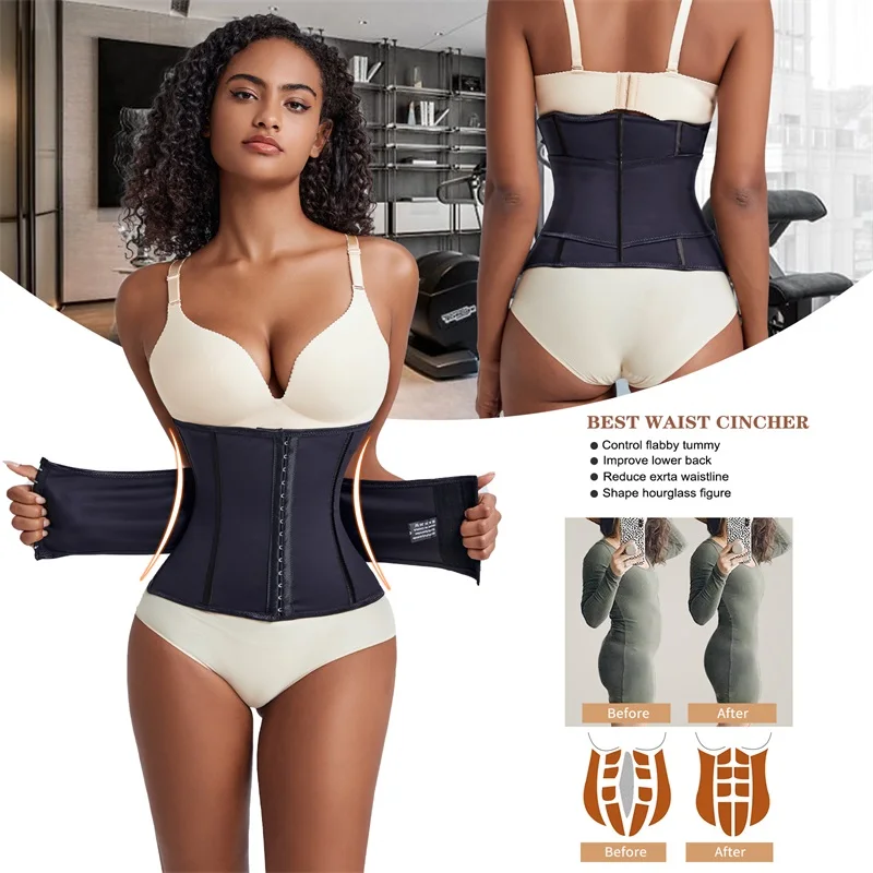 Custom Full Body Waist Cinchers Women Double Belt Trimmer Corset Enhance Waist Trainer Shaperwear Shaping Tummy Control Shaper details