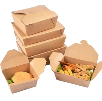 Biodegradable Eco Friendly Take Away Box Kraft Paper Food Box Leak Proof Food Grade Paper Food Containers Customized