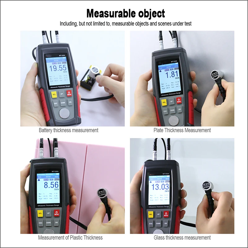 Ultraschall-Dickenmessgerät, 1-225.0mm 5 MHz Wanddickenmessgerät, Digitales Lackmessgerät Auto mit 500 Speicherwerten, Handheld Materialdickenmessgerät, für Metall Kunststoff Glas Keramik Rohrprüfung